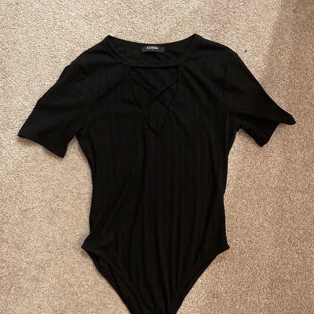 Cross Front Black Bodysuit